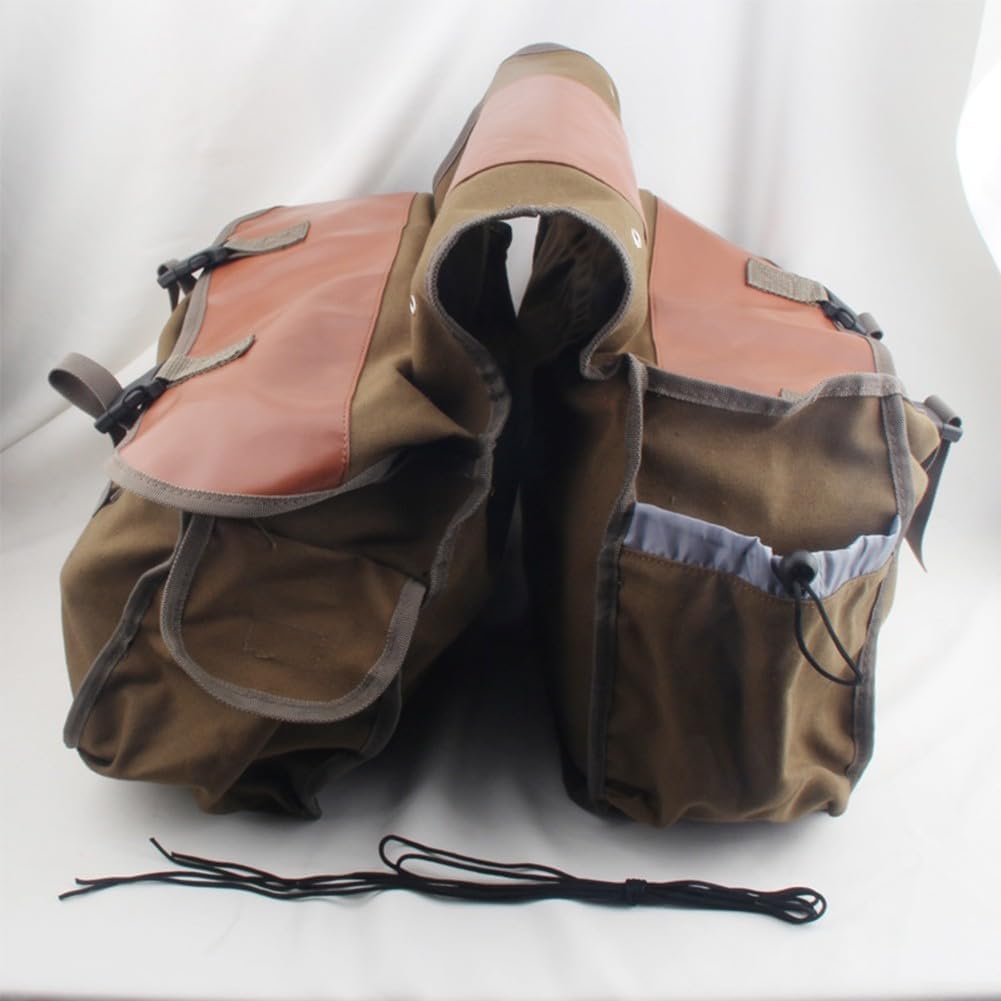  Grand Sac En Toile Avec Bordure En Cuir Pour Sacoches Arrière Compatible Avec Vélos électriques De Route, Montagne, Pour Les Trajets Et Le Shopping, Vert (camel)