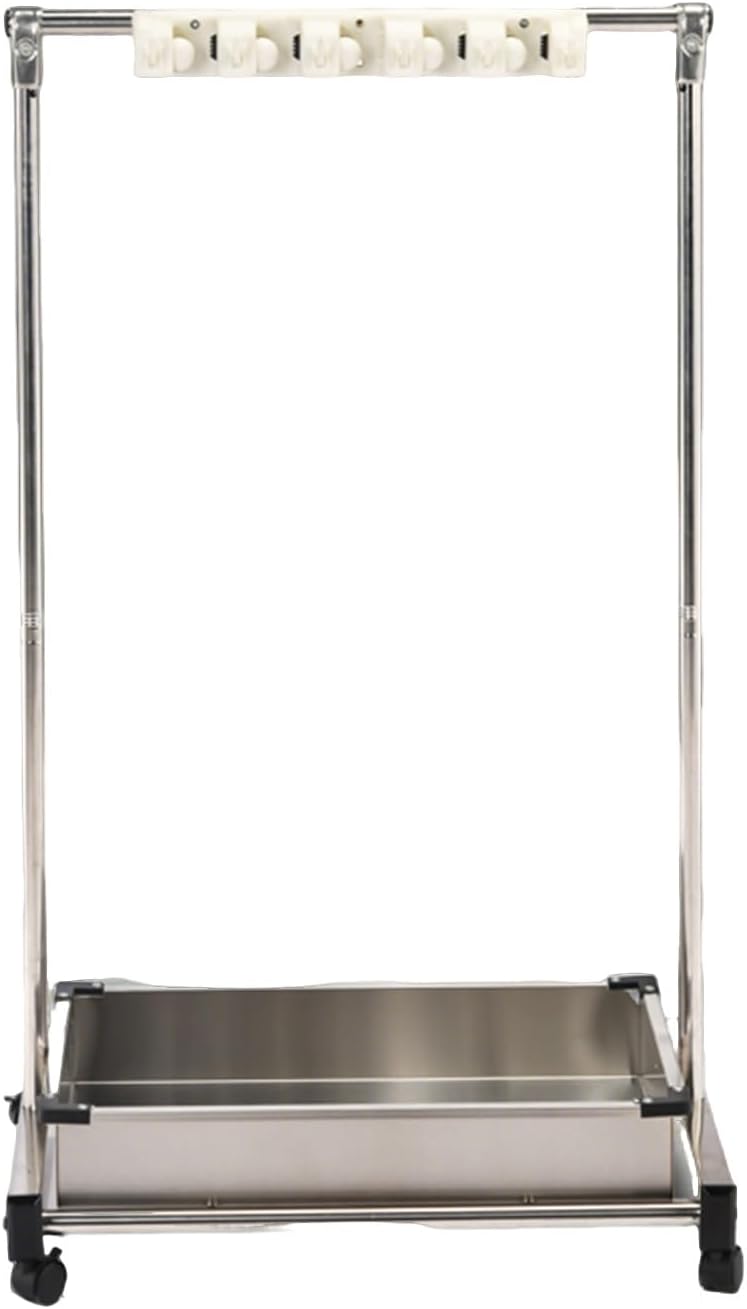GENERIC Support De Balai Mobile, égouttoir à Balais Sur Pied En Acier Inoxydable, Chariot à Outils De Nettoyage Avec Crochets Pour écoles Et Restaurants, Argent, 68 X 51 X 109 Cm, A