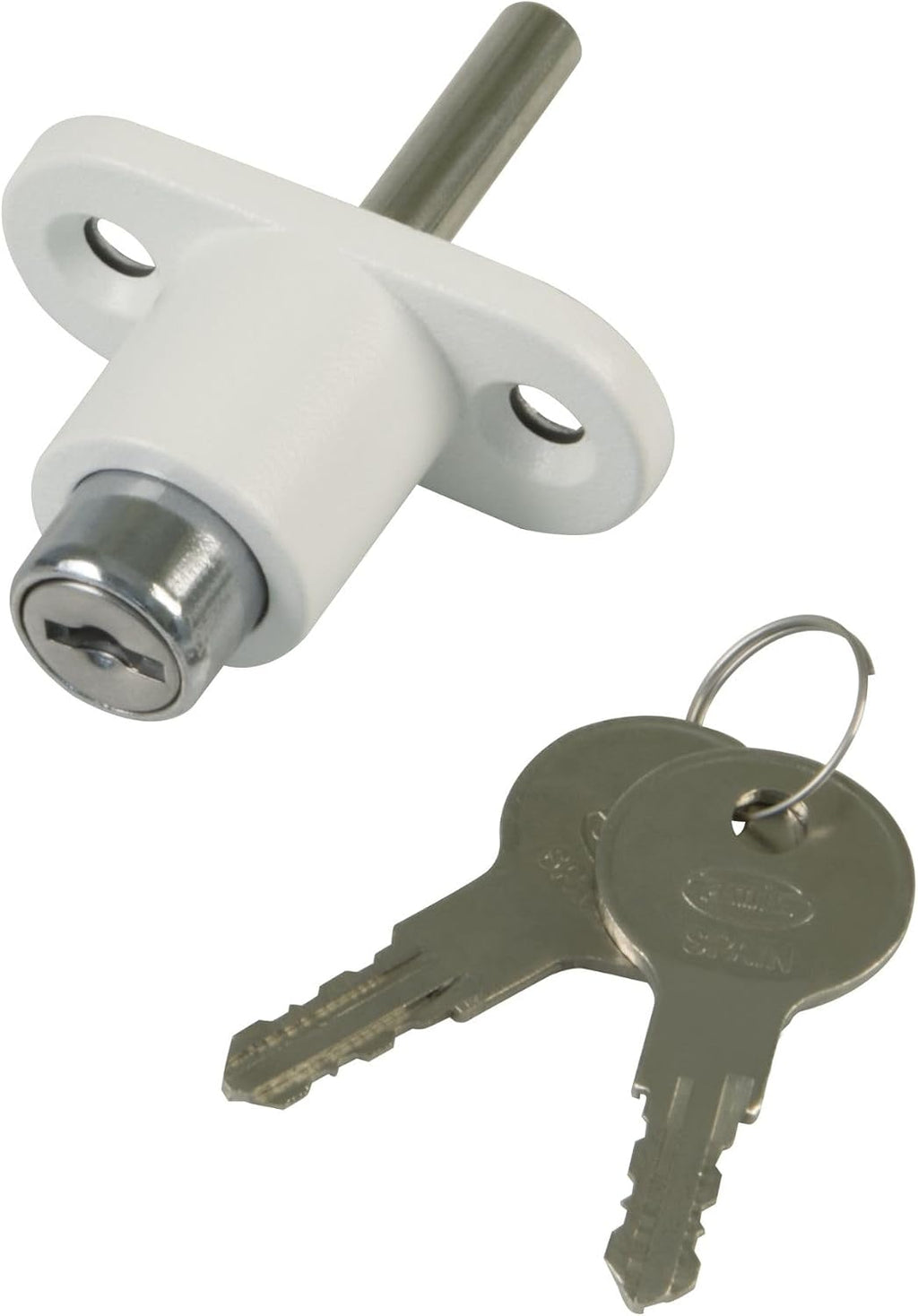 Amig - Security Lock For Sliding Windows Mod.45 | Zip Lock With 2 Keys + Lag Screws For Installation | Made Of Steel With White Finish | Dimensions: 53 X 23 Mm