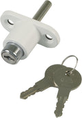 Amig - Security Lock For Sliding Windows Mod.45 | Zip Lock With 2 Keys + Lag Screws For Installation | Made Of Steel With White Finish | Dimensions: 53 X 23 Mm