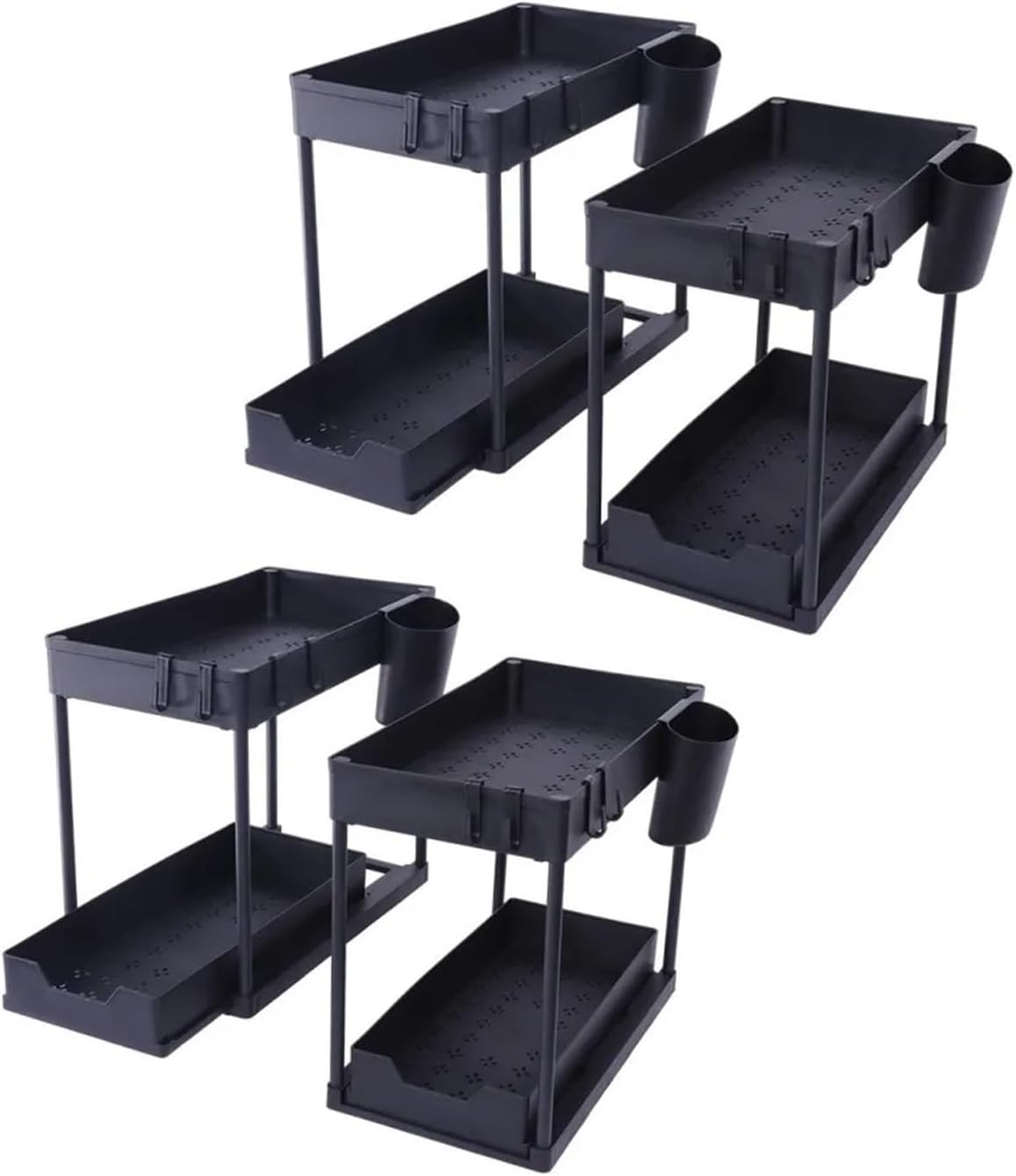  Organisateurs Sous évier à 2 Niveaux, Support D'armoire De Salle De Bain Avec Crochets, Tasse Suspendue, étagère De Rangement Polyvalente For La Cuisine(4 Pack)