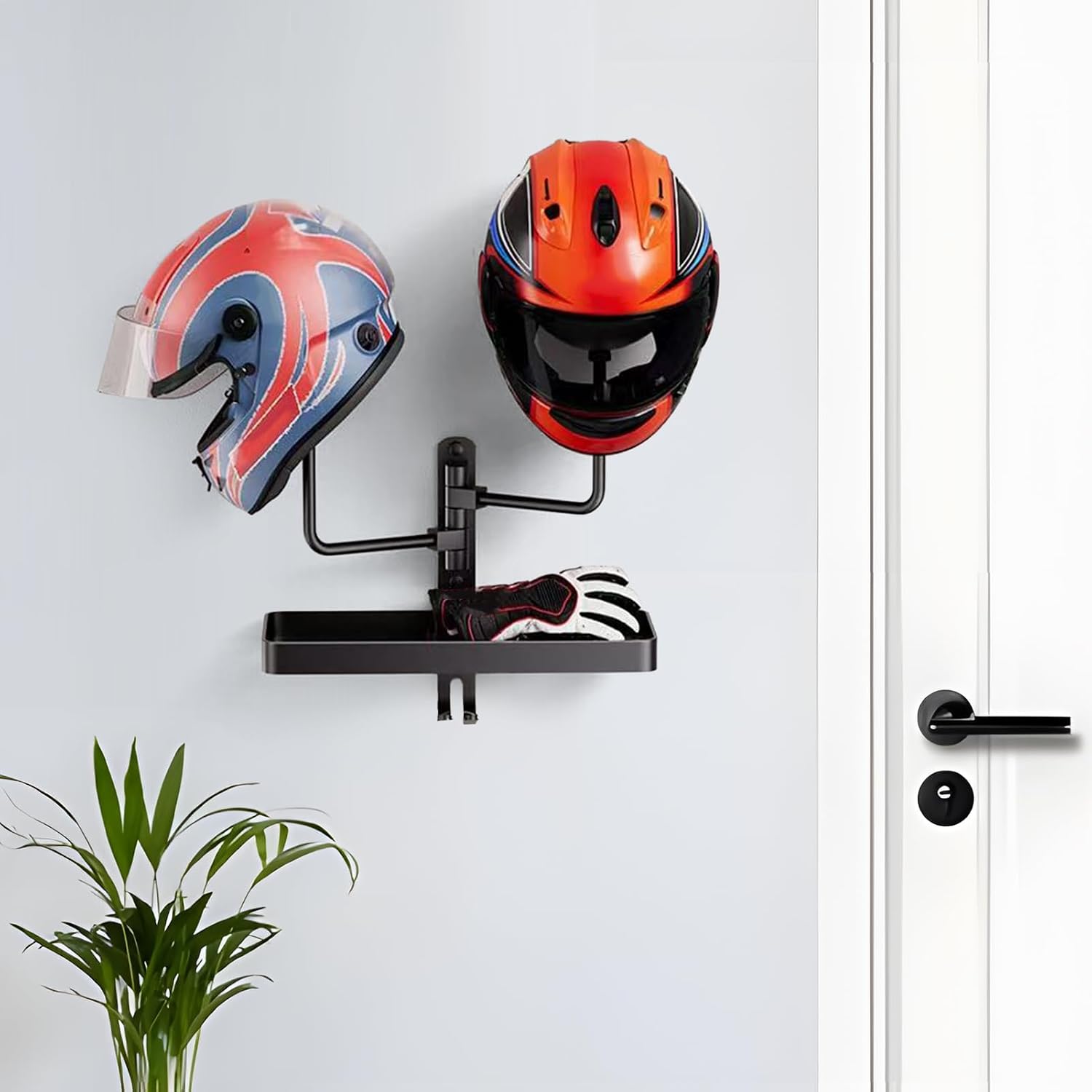  Générique Helmet Holder, Wall Mount Rack, Sturdy Metal Construction With Storage Hook, Space Saving Gears Organizer For Riding Gear, Dirt Bikes, Riders Club, Home Use, Black Colored