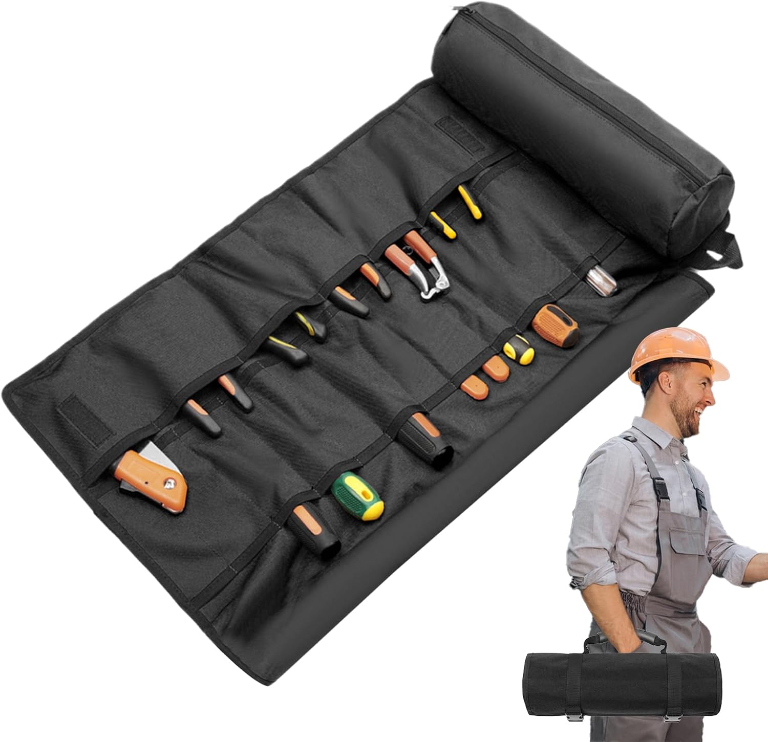  Sac à Outils à Roulettes Avec Poignée, 72 X 36 Cm, Design Imperméable Et Pliable, Matériau Résistant à L'eau Pour Cyclisme, Réparations En Plein Air, Noir Et Marron