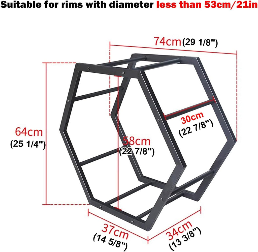  Générique Présentoir Multi-Jantes Robuste, Support De Rangement Hexagonal Empilable Pour Pneus, étagères Pour Roues De Véhicule, Montage Facile (3+2) Pour L'organisation Du Garage à Domicile.