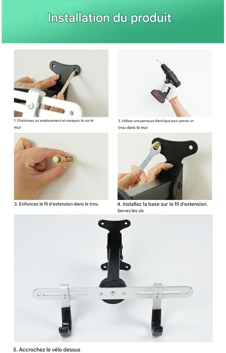 Support Vélo Mur | Support Horizontal Pour Vélo | Organisateur Porte-Manteau Réglable Robuste Pour Atelier Exposition Rangement Intérieur Organisation Et Gain De Place à La