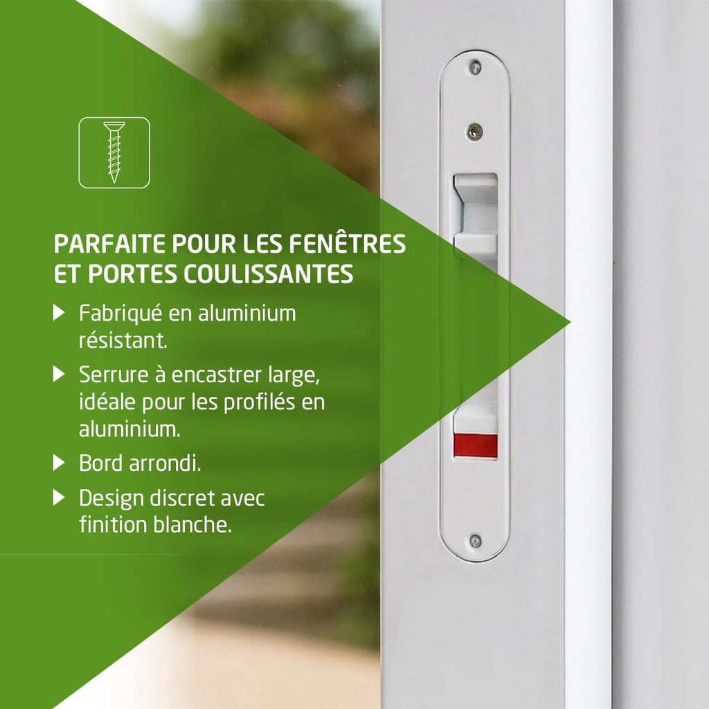  Amig - Serrure à Mortaise Pour Fenêtres Et Portes Coulissantes En Aluminium Mod.3800, Serrure à Crochet Encastrée, Finition Aluminium En Blanc