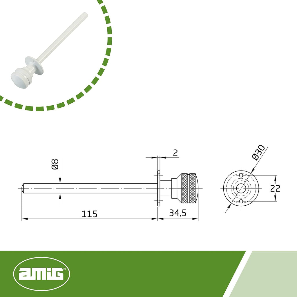  Amig - Goupille De Verrouillage Pour Fenêtres Courroies En Bois Ou Aluminium Mod.40 | Convient Pour Sécuriser Les Stores | Fermeture De Sécurité Zamak Finition Blanche | Dimensions : Ø 30 X 152 Mm