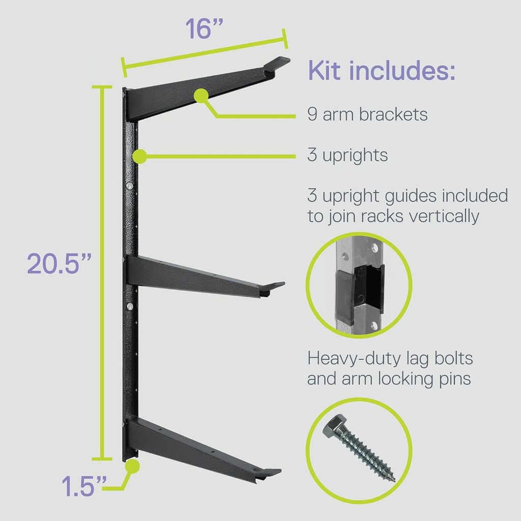  Delta Cycle Étagère De Rangement En Bois Robuste Pouvant Supporter Jusqu'à 326,6 Kg – Étagère Large à 3 Niveaux Avec Bras Entièrement Réglables – Solution De Rangement Pour Garage