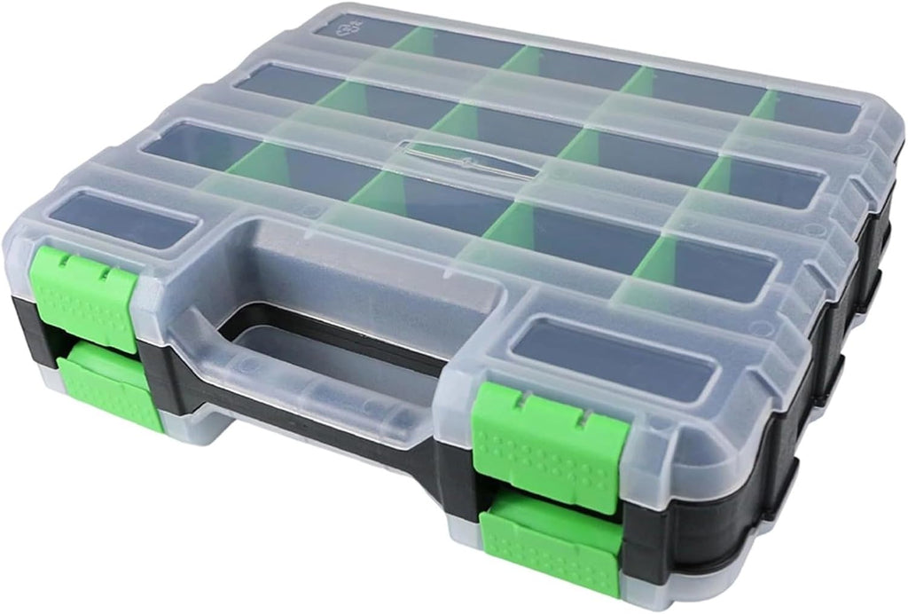  Entgoinggo Boîte De Rangement à Outils Double Face, Avec 34 Compartiments En Polypropylène, Avec Séparateurs Amovibles, Pour Vis, écrous, Boulons, Boîte Transparente, Avec Poignée, Pour Garage