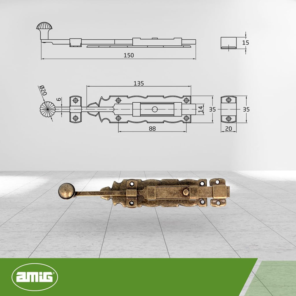  Amig - Loquet De Fenêtre - Modèle 411 - Acier Avec Tige En Zamak - 150 Mm - Largeur : 35 Mm - Idéal Pour Les Fenêtres
