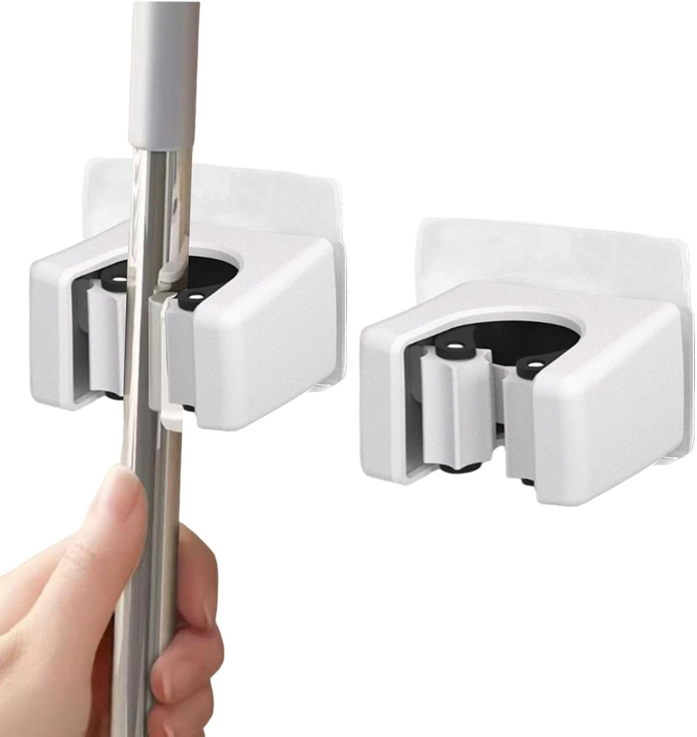  Lot De 2 Supports De Balai Adhésifs Robustes Peu Encombrants - Support Mural Solide Pour Balai Et Balai - Rangement à Outils Pour Cuisine, Salle De Bain, Garage, Buanderie, Camping-car
