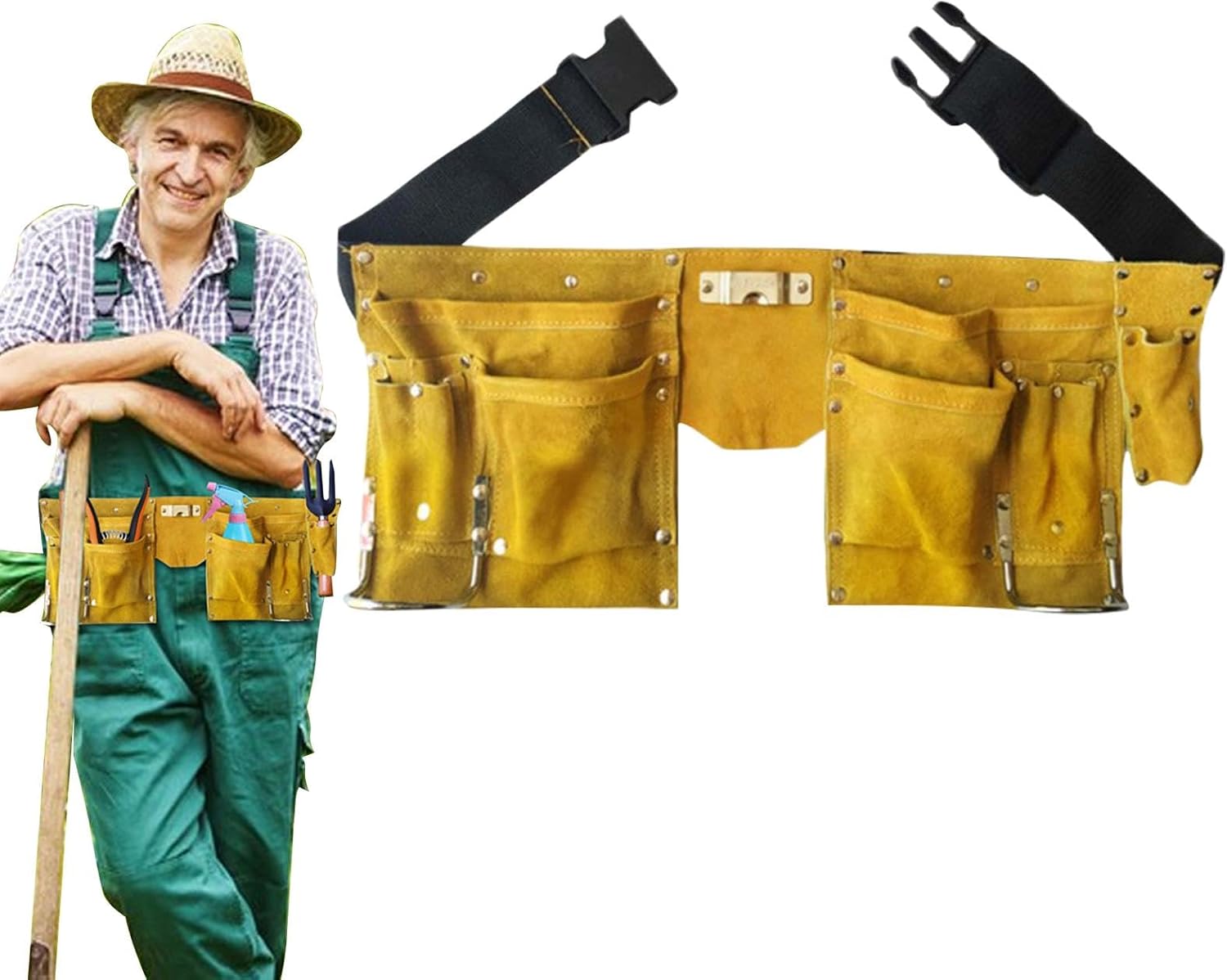 Genérico Sac à Outils De Jardin | Sac à Outils Durable | Organisateur De Fournitures De Jardinage, Sac De Jardinage Polyvalent Avec Bandoulière Réglable, Tablier De Travail En Cuir PU Pour