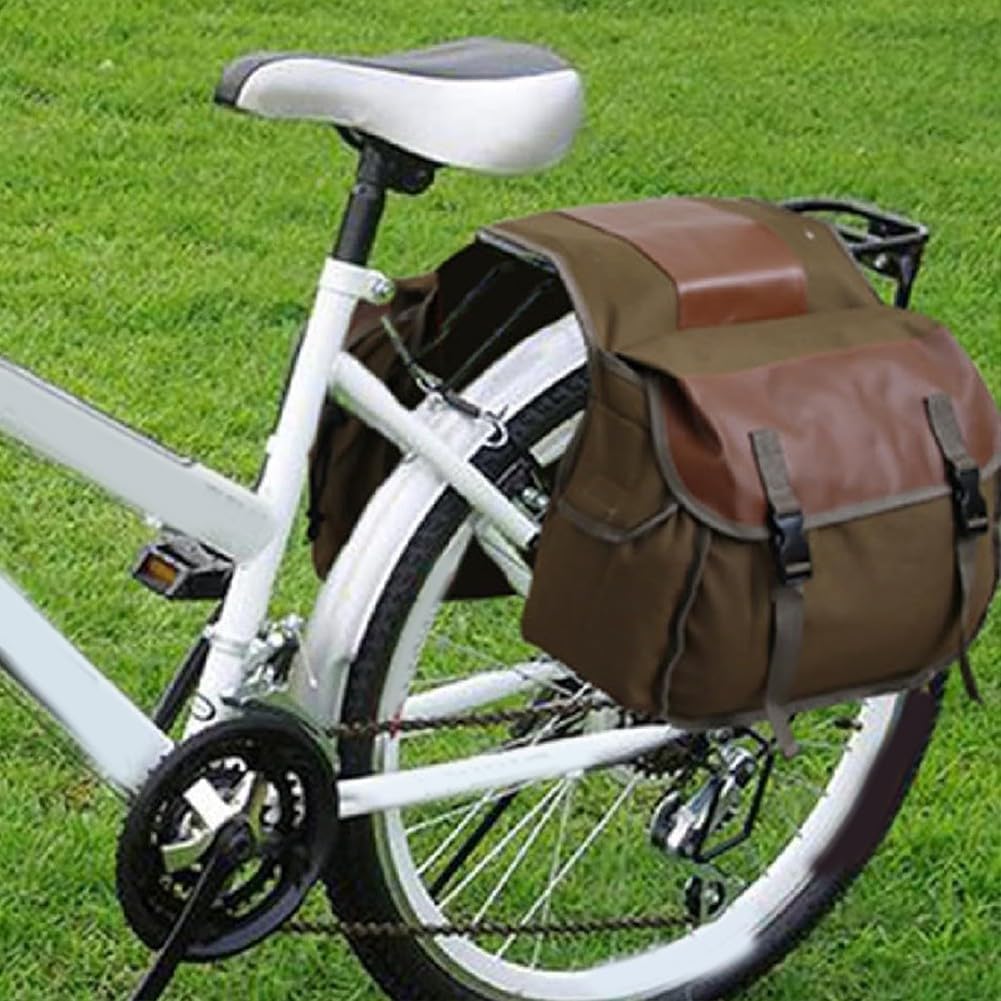  Grand Sac En Toile Avec Bordure En Cuir Pour Sacoches Arrière Compatible Avec Vélos électriques De Route, Montagne, Pour Les Trajets Et Le Shopping, Vert (camel)