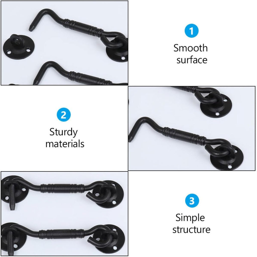  OUNONA Loquet à Crochet En Acier Inoxydable Mat Noir Serrure De Sécurité Pour Porte De Grange Et Fenêtre Verrouillage Solide Pour Portail Coulissant Quincaillerie De Fenêtre