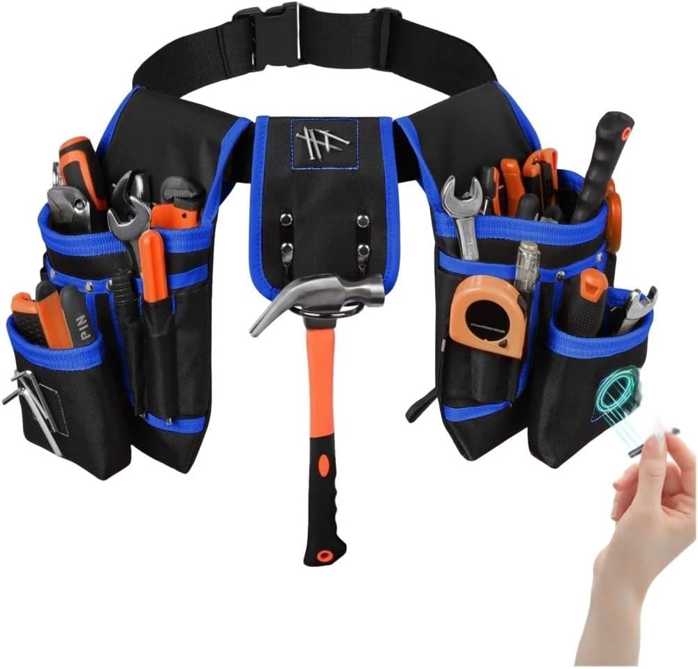  Pochette à Outils Magnétique En Toile Avec Trois Aimants Intégrés Pour Un Rangement Sûr, Ceinture Réglable Qui S'adapte à La Plupart Des Hommes, Design Spacieux Multi-compartiments Pour Entrepreneurs
