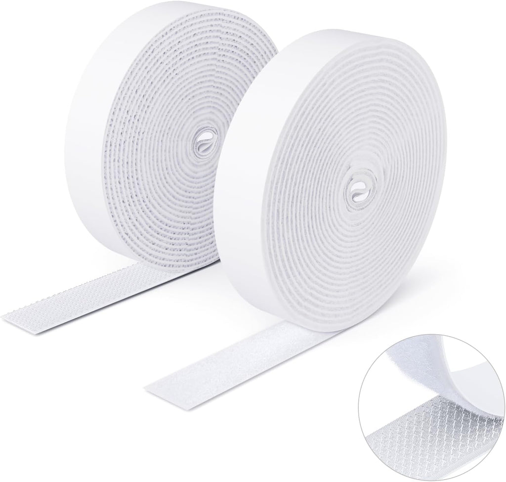  Double Sided Hook And Loop Tape, 20MM X 8M Self Adhesive Tape, Heavy Duty Tape, Interlocking Tape For Photo Frame, Mosquito Net, Carpet, DIY - White