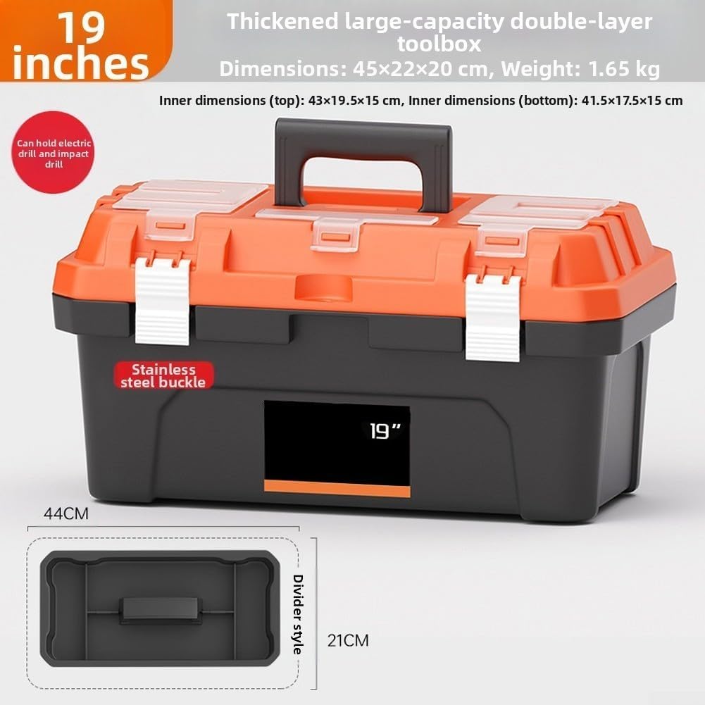  Boîte à Outils Double Couche Avec Nervures Renforcées Pour Le Rangement Et La Réparation Des Outils D'électricien, étui En Polypropylène Avec Bacs Pour Accessoires D'atelier à Domicile (48,3 Cm)