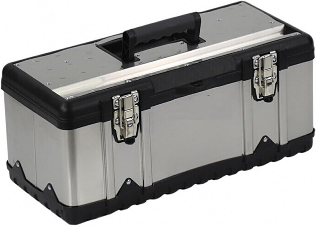  Coffret à Outils Boîte à Outils En Acier Inoxydable épais, Boîte De Rangement, Loquet Métal, Des Et Plateau Amovible, Poignée Antidérapante (4 Tailles)(Silver,Moyen)