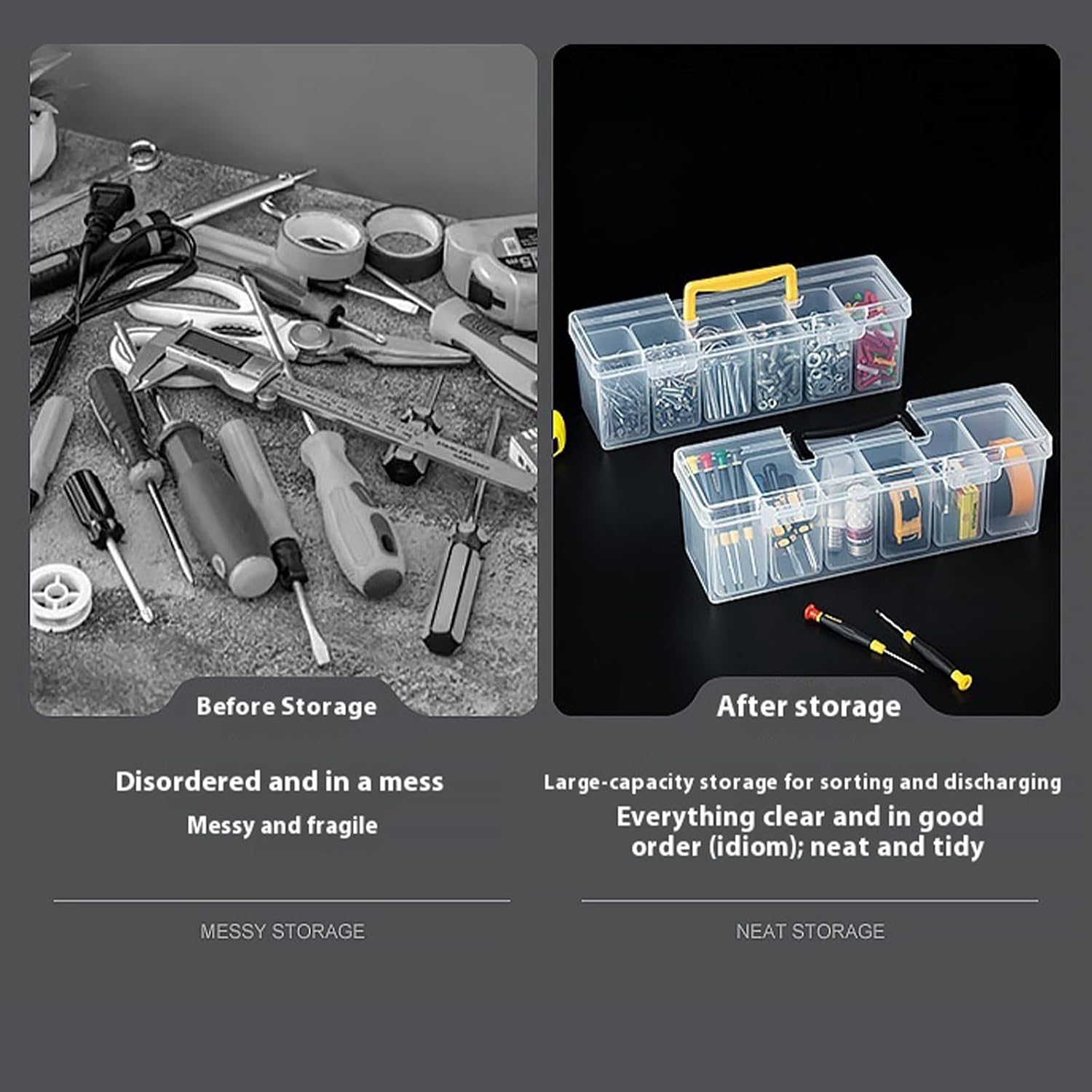  Boîte De Rangement à Outils Multifonction Avec Compartiment Amovible, étui Compact Et Portable Pour La Maison, Le Garage, La Voiture, La Maison