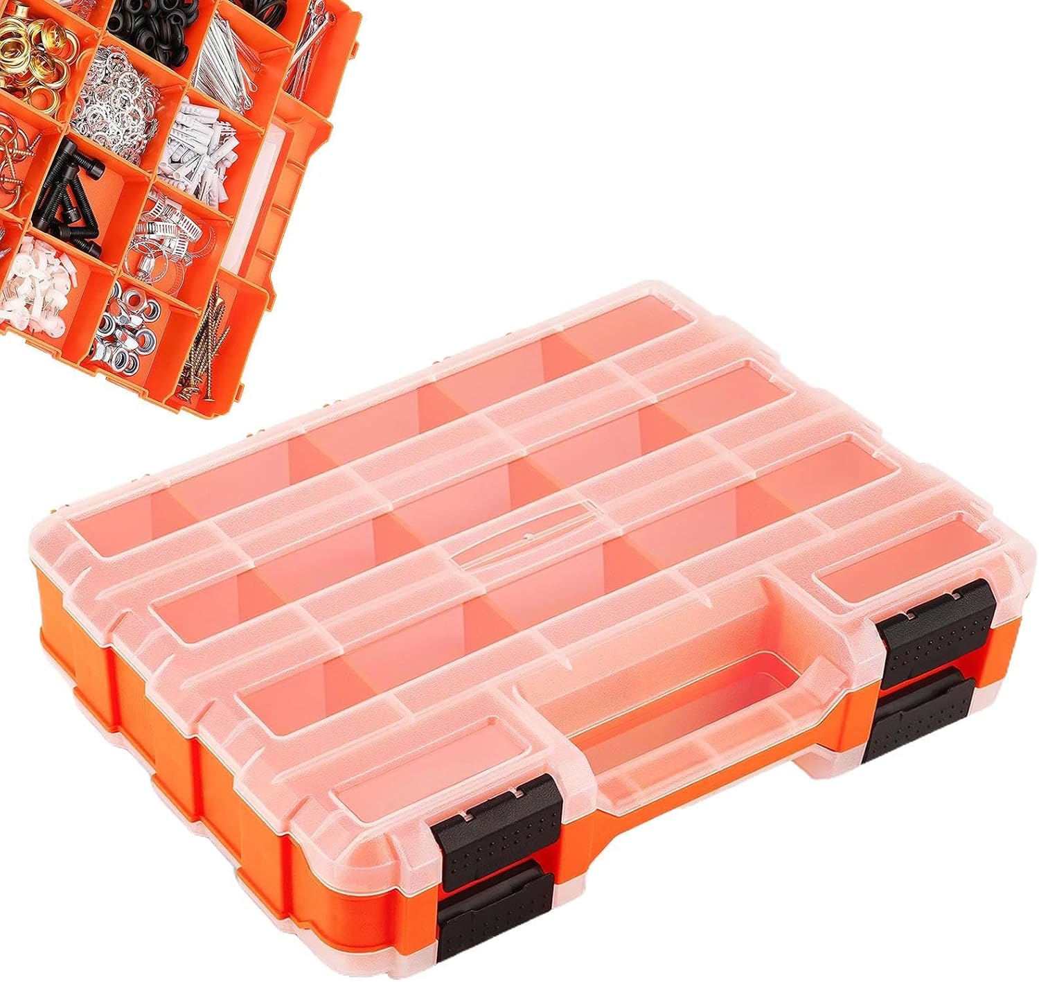 GENERIC Boîte à Outils Portable, étui De Rangement Double Face, Organiseur à 34 Compartiments Pour Petites Pièces, Porte-forets Transparent, Récipient De Matériel Avec Couvercle Sécurisé, Rangement De Perles