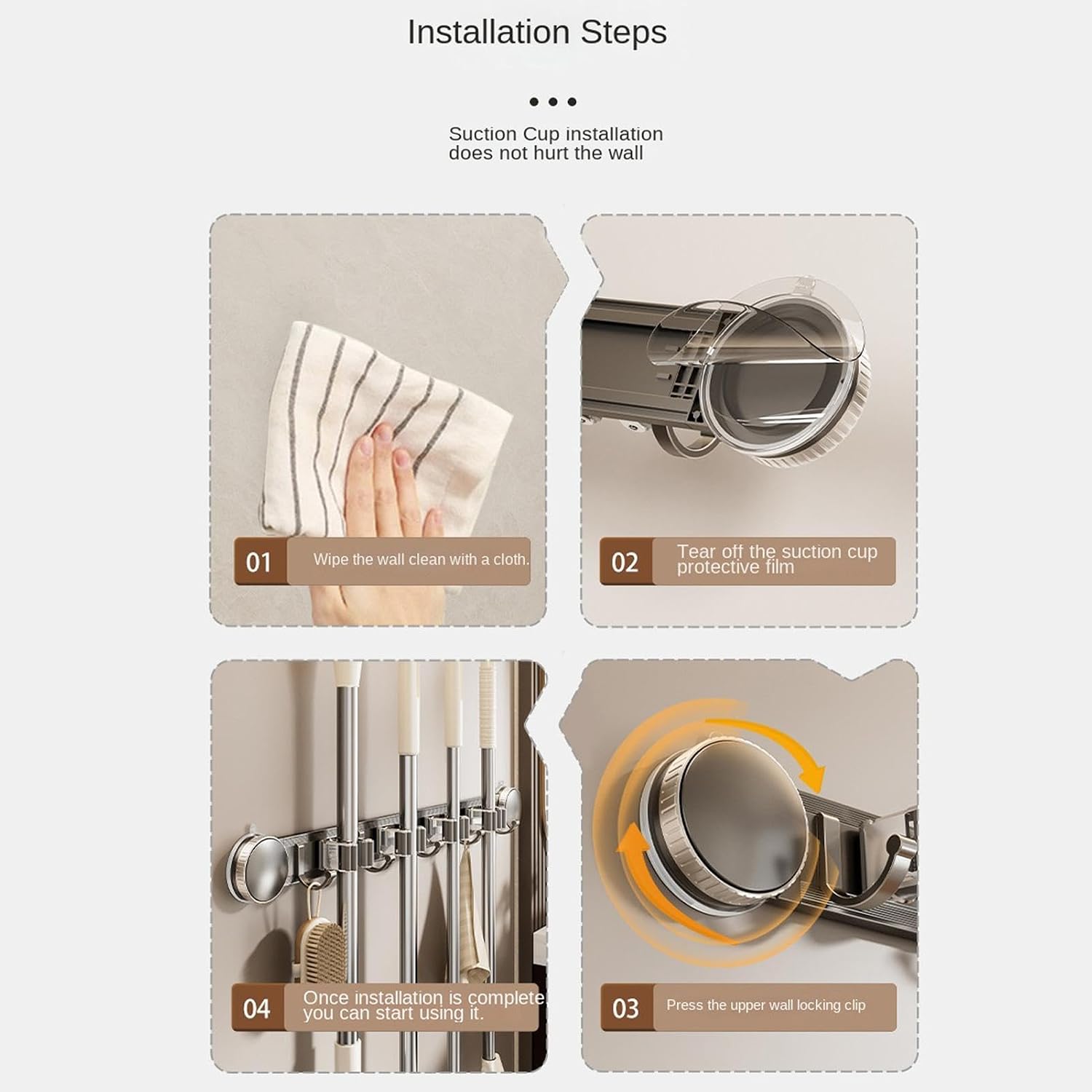 GENERIC Support Mural Pour Balai – Ventouse Robuste Et Antirouille – Pour Maison, Dortoir, Appartement, Chambre à Coucher, Salon, Salle De Bain
