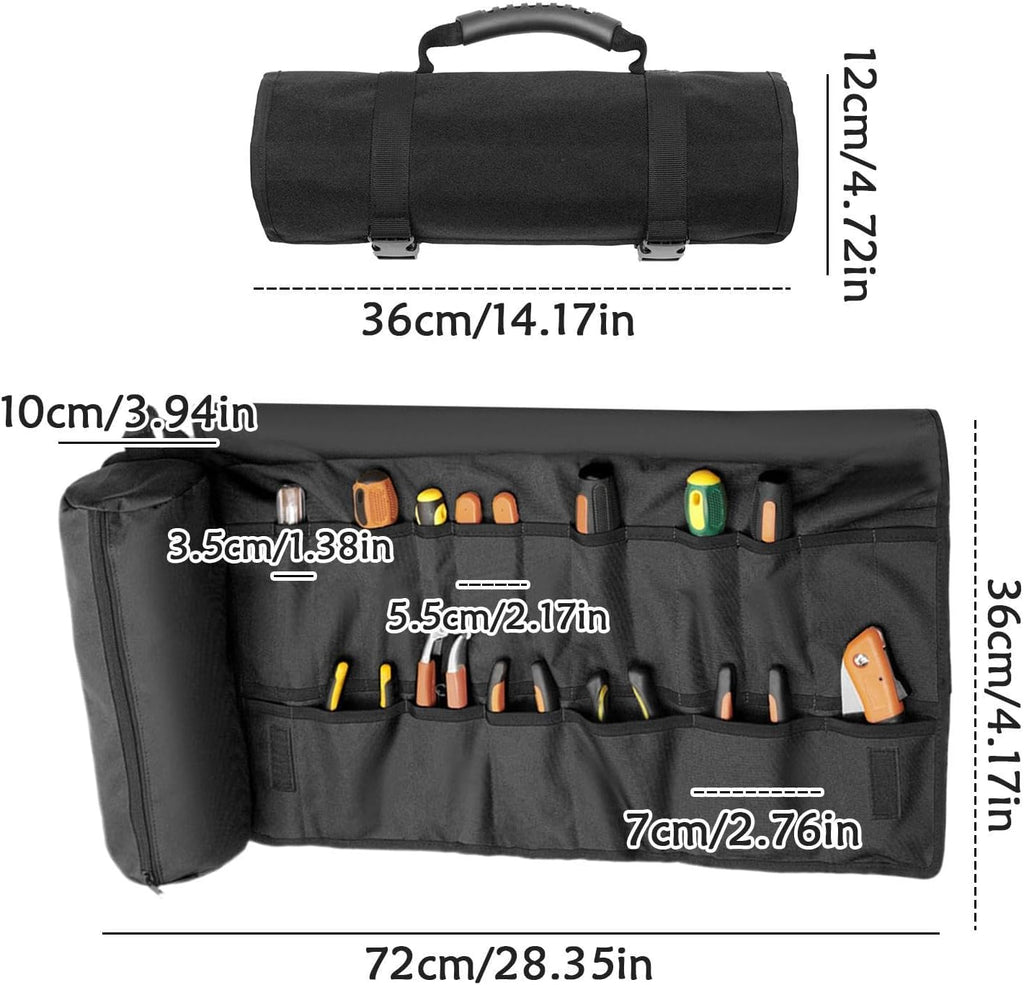  Sac à Outils Enroulable, Sac De Rangement Pliable Imperméable, étui De Transport épais Avec Poignée, Sac De Rangement En Tissu Oxford Résistant à L'usure, Organiseur Portable Multi-poches