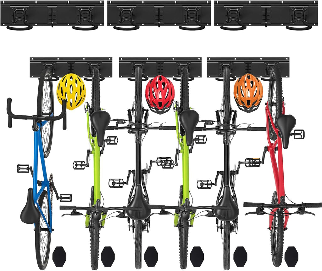  Vounot® Support Vélos Mural En Métal Pour 4 Vélos + 2 Casques Porte De Rangement Avec 4 Coussinets Silicone Anti Taches Crochet Fixation Robuste Pour Garage Cave Noir