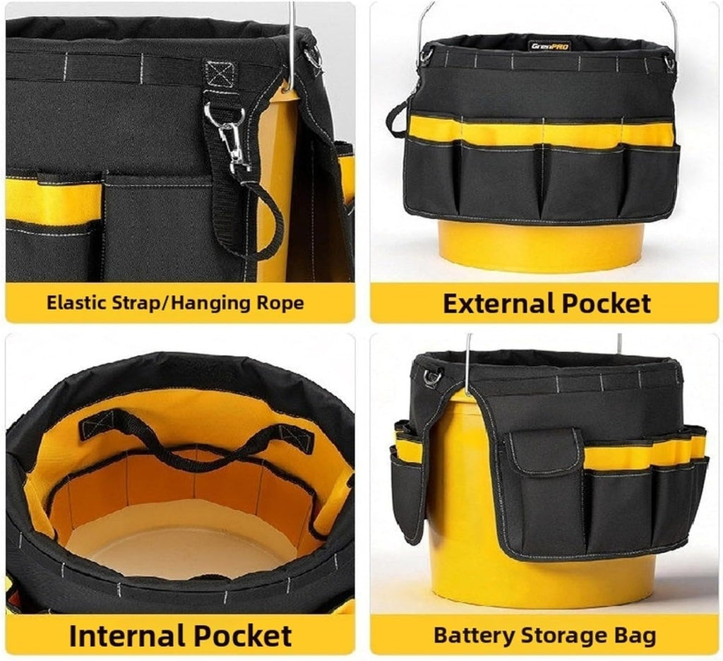  Entgoinggo Sac à Outils Portable Pour Réparation D'électricien, Organiseur Oxford 600D Très Résistant, Avec Plusieurs Poches, Bandoulière Réglable, Pour Nettoyage Extérieur (B)