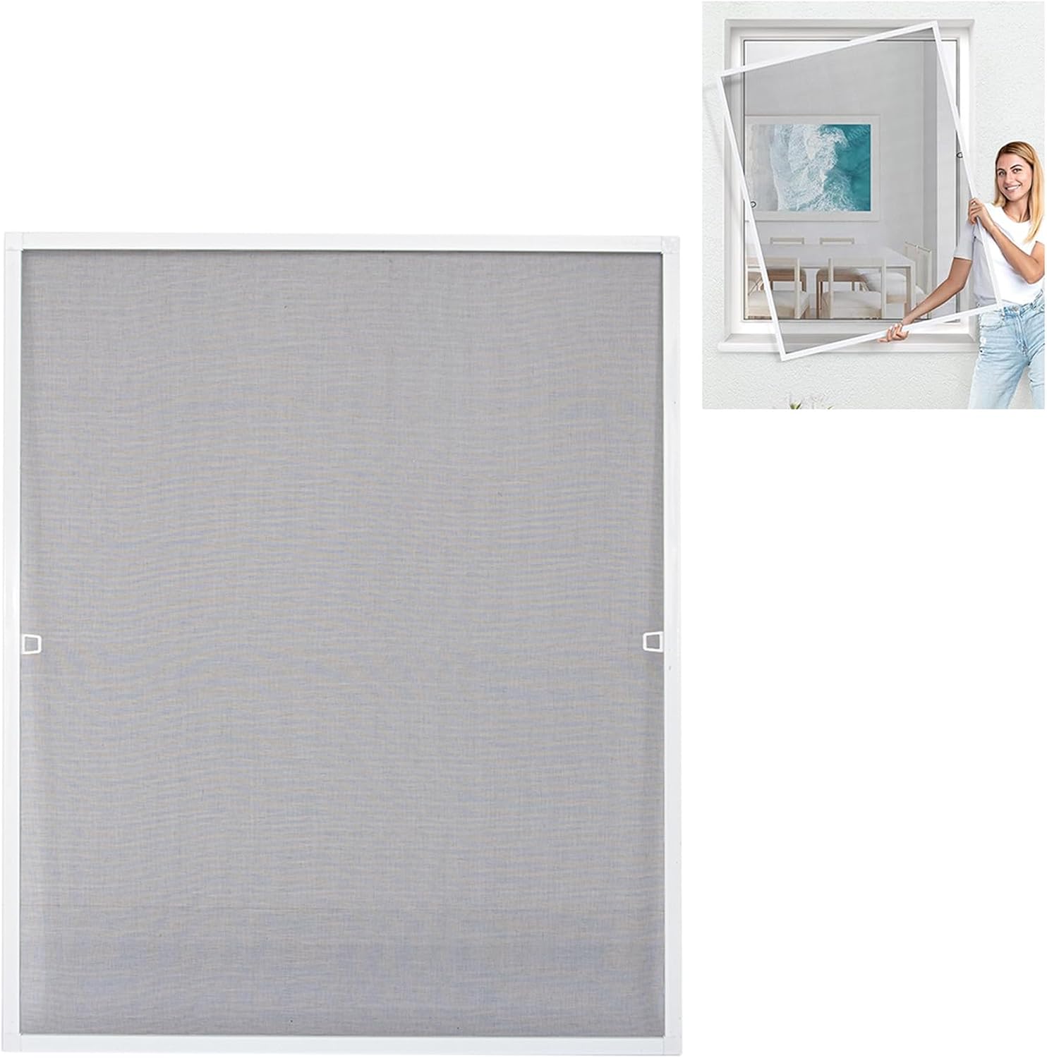  Amig - Moustiquaire Fixe Pour Fenêtre - 120 X 140 Cm - Cadre En Aluminium Blanc - Maille En Fibre De Verre Grise - Installation Avec Vis - Ventilation Avec Protection Contre Les Insectes - Mod. MF01