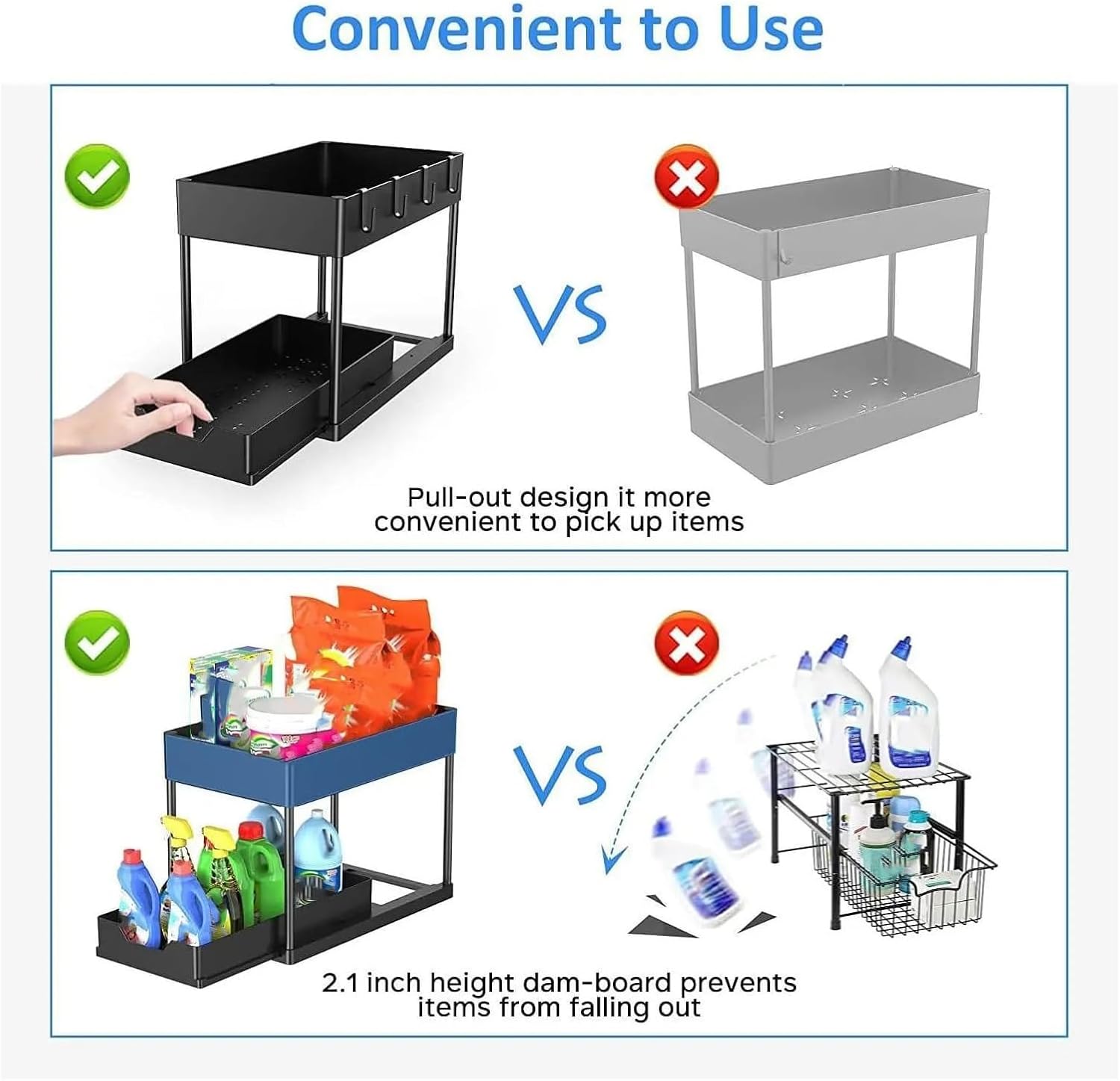  Organisateurs Sous évier à 2 Niveaux, Support D'armoire De Salle De Bain Avec Crochets, Tasse Suspendue, étagère De Rangement Polyvalente For La Cuisine(4 Pack)