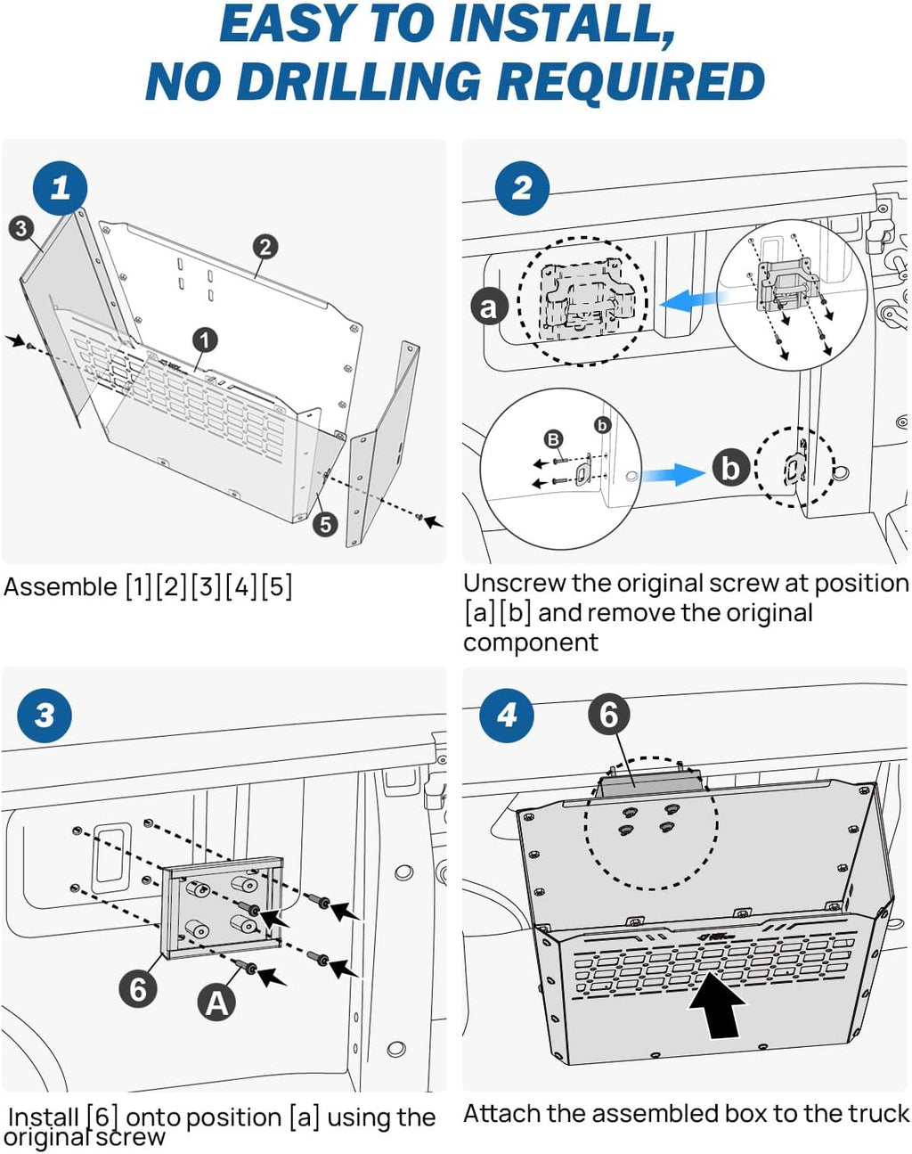  JOYTUTUS Rangement D'outils Pour Camion Robuste – Compatible Avec F150, F250, F350 (2015-2024) – Montage Latéral, Capacité De 57 L, Boîtes à Outils En Métal