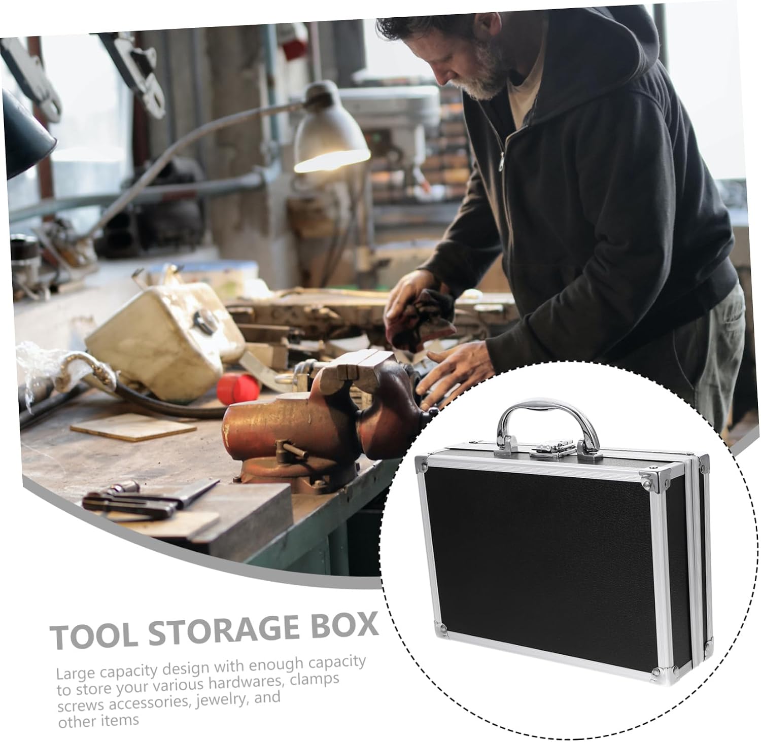  Gatuida Mallette En Alliage D'aluminium Verrouillable Multifonction Poignée Renforcée, Petite Boîte à Outils Portable Noire 23x16x7cm, Rangement Atelier Et Transport Sécurisé