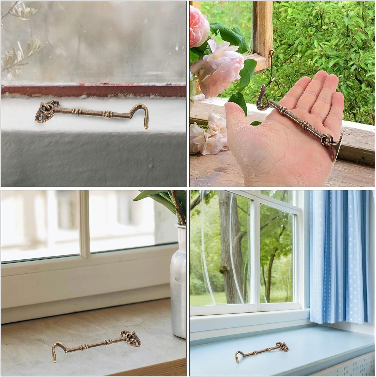  Housoutil Lot De 2 Loquets à Crochet En Laiton 105 CM Verrou De Fenêtre Et Crochet De Verrouillage De Porte Anti-Vent Pour Fenêtres Portes Coulissantes Et Abris De Jardin Quincaillerie