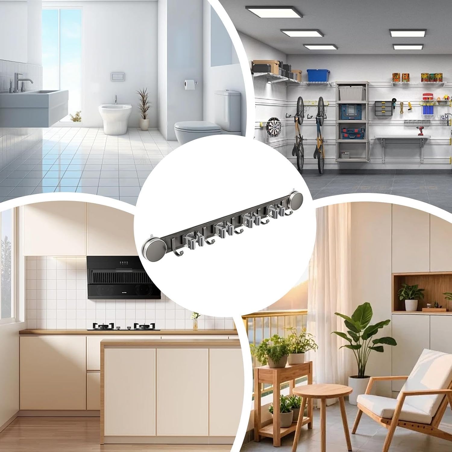 GENERIC Support Mural Pour Balai – Ventouse Robuste Et Antirouille – Pour Maison, Dortoir, Appartement, Chambre à Coucher, Salon, Salle De Bain