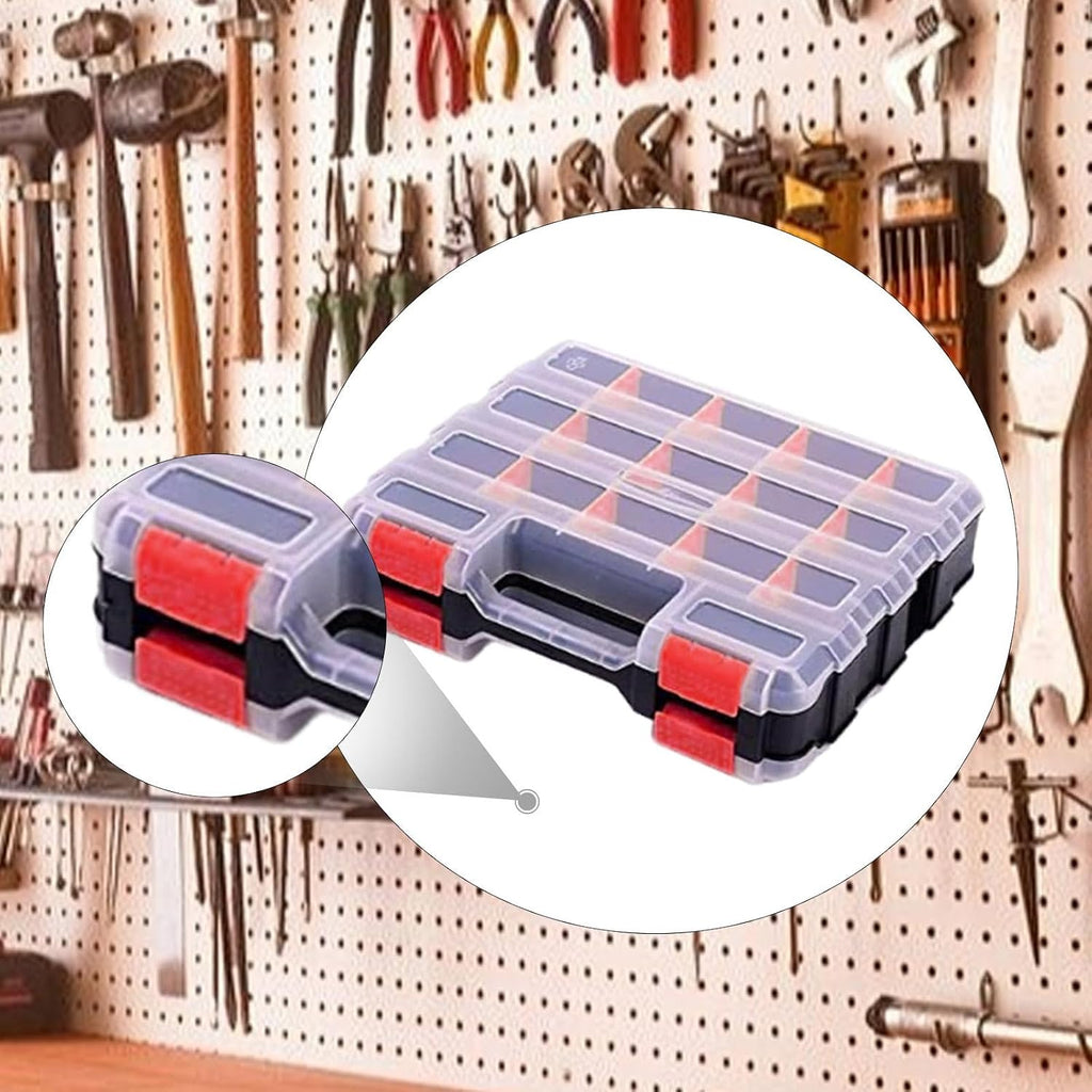  Boîte De Rangement Pour Petites Pièces, Boîte à Vis, Boîte D'assortiment, Conception Double Face Avec 34 Compartiments Personnalisables Pour Clous, Rouge