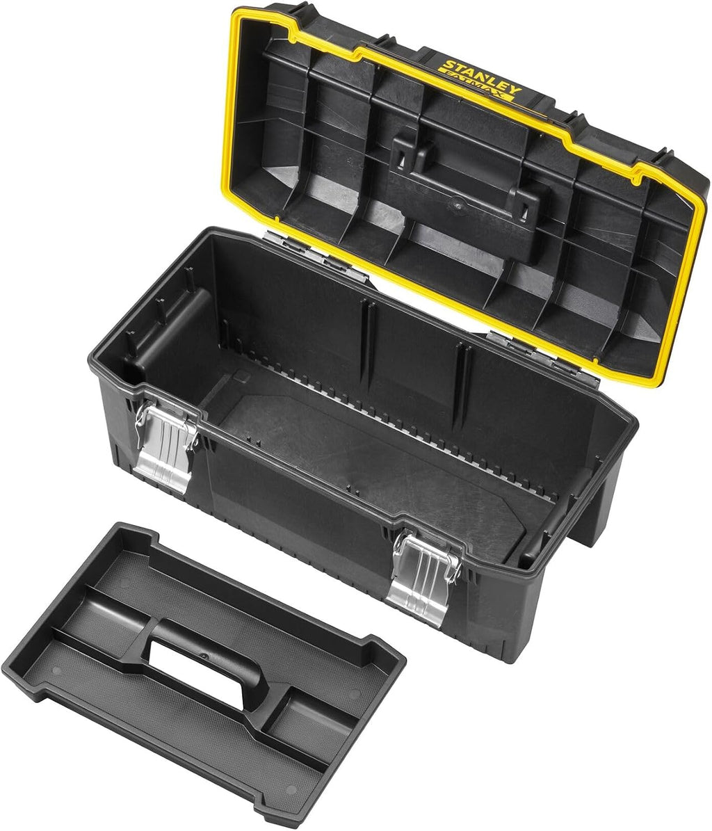  STANLEY FATMAX Boîte à Outils Étanche 58 Cm - Résistant à L'Eau - Grande Capacité De Rangement - Rainure En V Pour Coupe D'Appoint - Poignée Bi-Matière - Attaches Anti-Corrosion 1-94-749