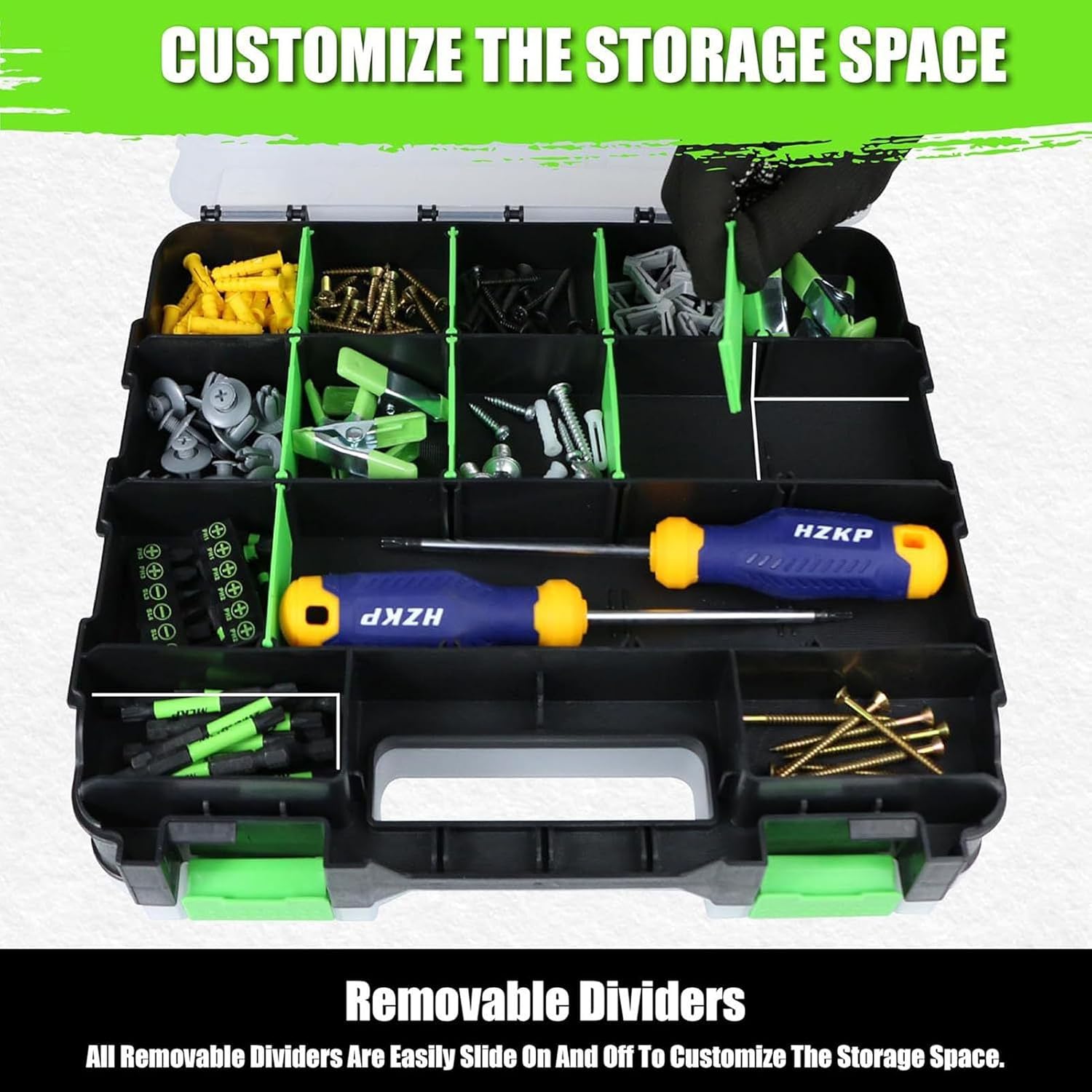 GENERIC Organiseur Portable Double Face, Boîte à Outils Transparente Pour Le Rangement Du Matériel Avec Construction PP, Idéale Pour La Maison, Le Garage, L'atelier, Le Stockage De Boulons, écrous, Forets