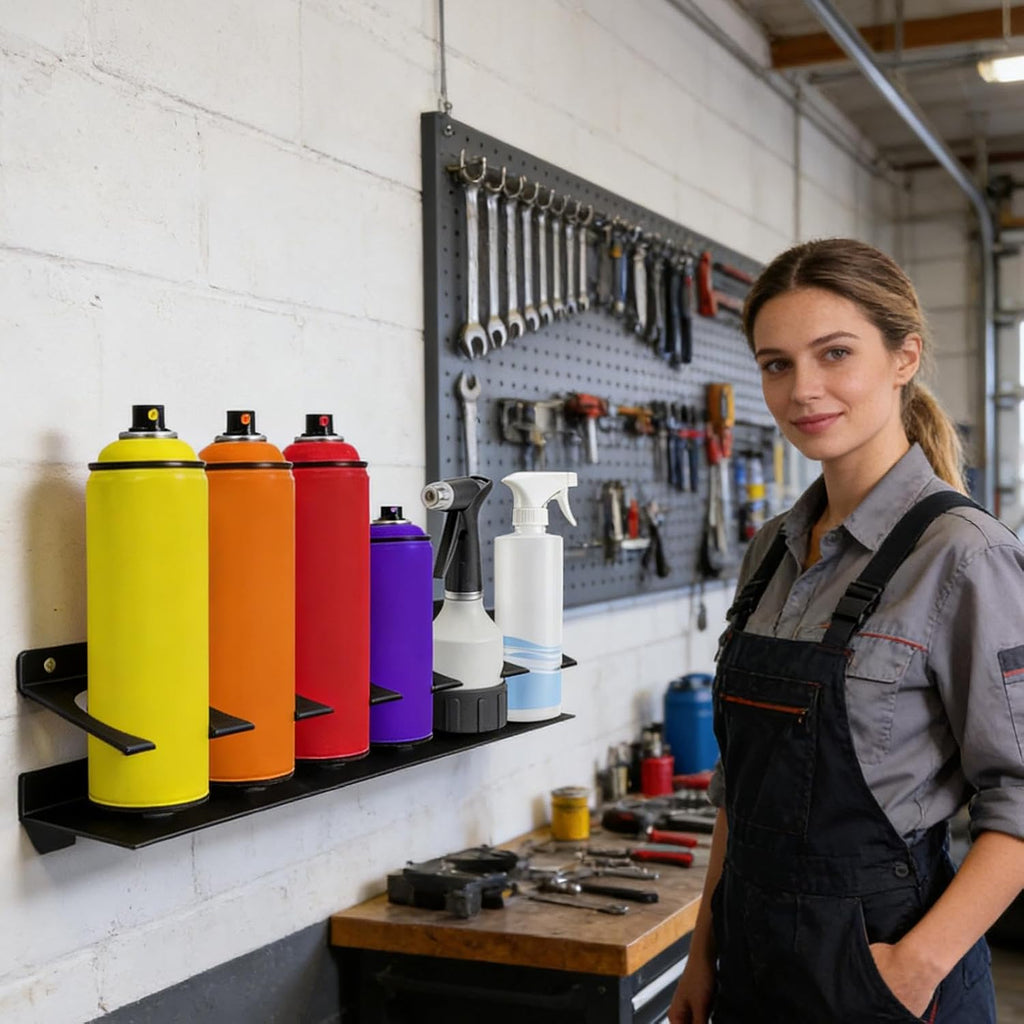  Générique Spray Bottle Holder Wall Mount - 6 Slots Can Hanger | Space-Saving Wall-Mounted Spray Can Organizer With Design, Garage, Trailer, Auto Shop, Home, Mobile Service, Or Truck Storage Solution