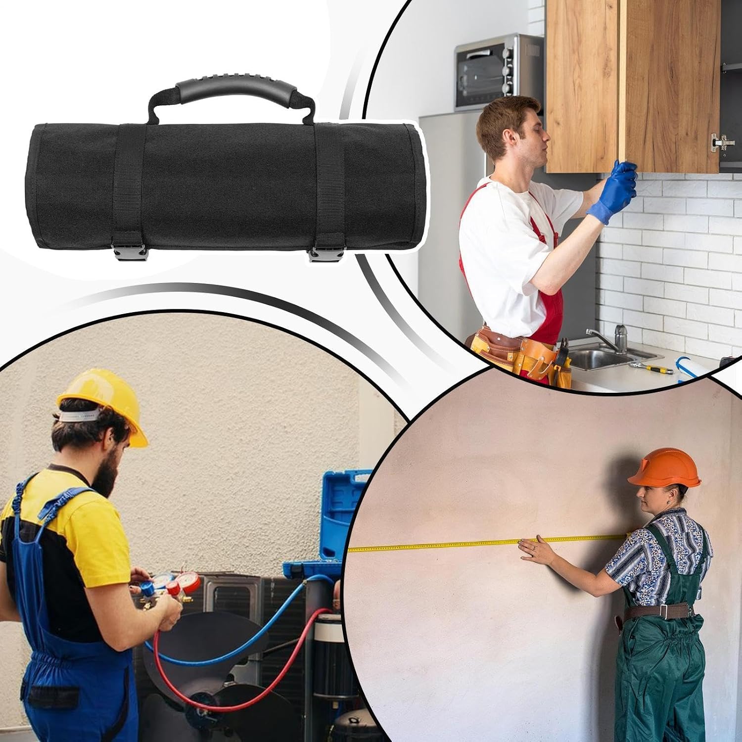  Sac à Outils Enroulable, Sac De Rangement Pliable Imperméable, étui De Transport épais Avec Poignée, Sac De Rangement En Tissu Oxford Résistant à L'usure, Organiseur Portable Multi-poches