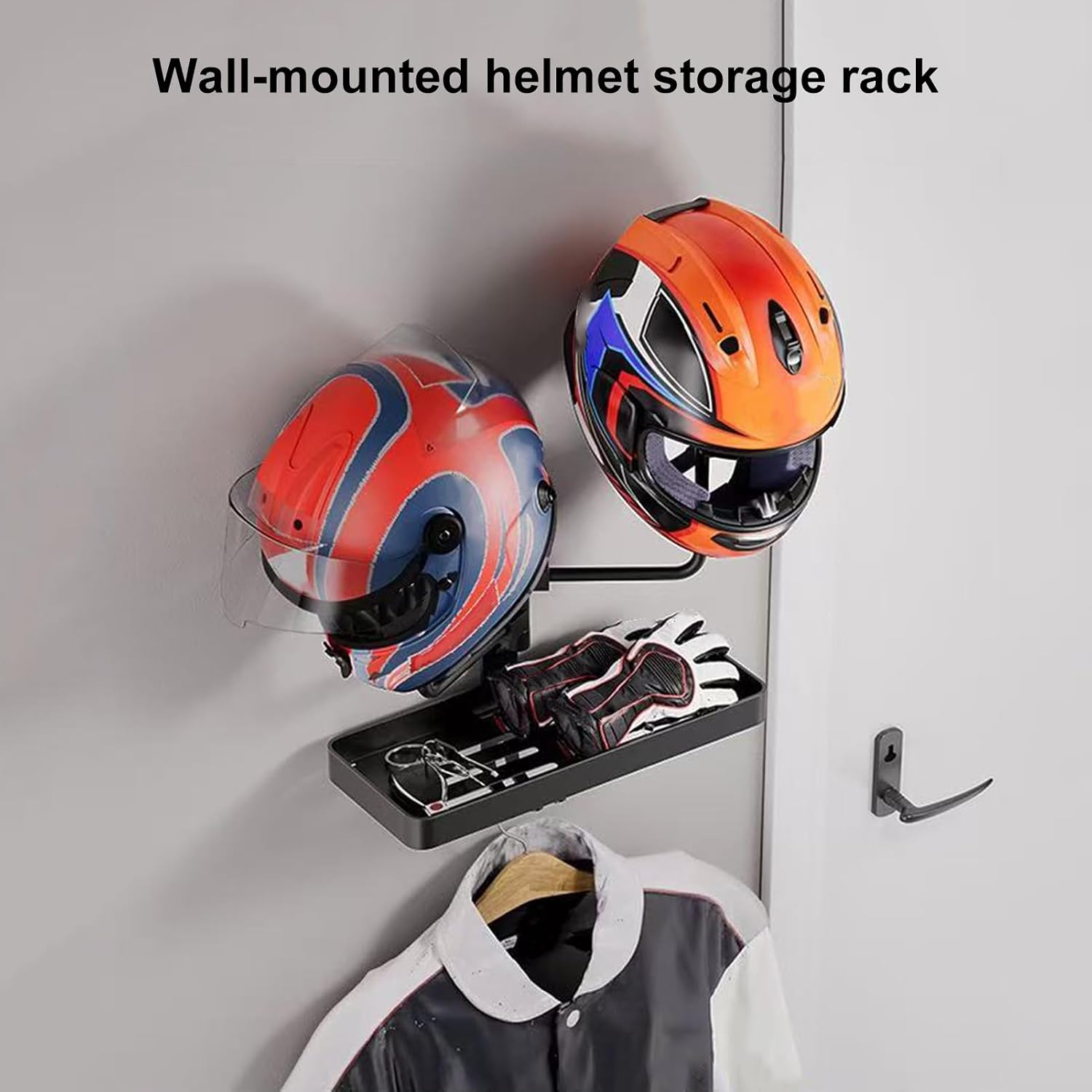  Générique Helmet Holder, Wall Mount Rack, Sturdy Metal Construction With Storage Hook, Space Saving Gears Organizer For Riding Gear, Dirt Bikes, Riders Club, Home Use, Black Colored
