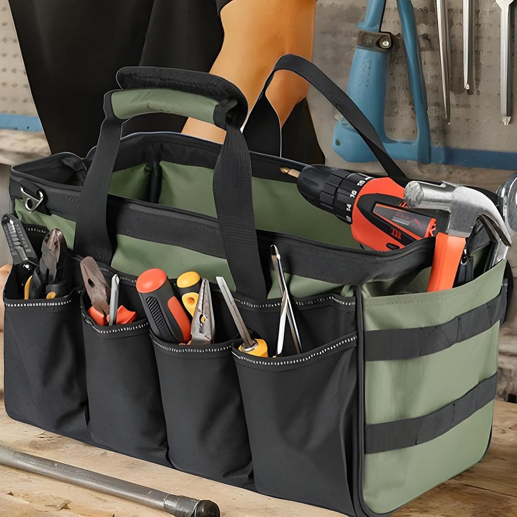  Sac De Stockage D'Outils - Porte-Outils Robuste Avec 16 Poches,Sac À Outils Zippé Avec Bretelle - Pour Hommes Père Mari Mécanicien Plombier Charpentier Garage Construction Réparation