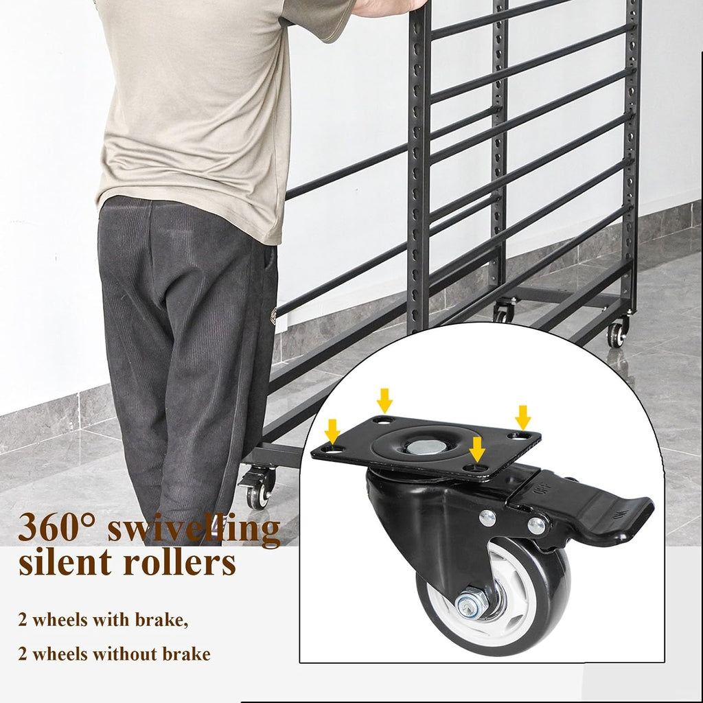  Support Roulant Commercial Pour Rouleaux De Tissu - Rack De Stockage Mobile Avec Roulettes Et Barre Réglable Pour Rouleaux De Vinyle, Cuir, Film Pour Fenêtres, Papier Peint(18 Rods,195cm)