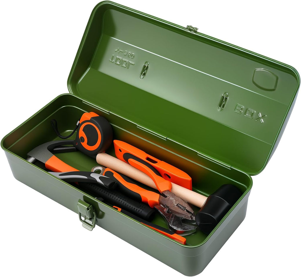  Grande Boîte De Rangement à Outils En Métal Avec Poignée Pour La Maison, Le Garage Et L'atelier, 37 × 16 × 12 Cm, Boîte à Outils Portable Avec Couvercle Verrouillable, Armoire De Rangement