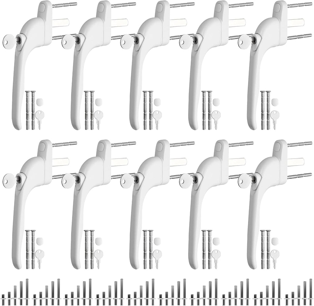 Neoteck Pack Of 10 Universal Lockable Window Handles With Double Glazing, Suitable For All Windows And Balcony Doors, Rod Length 10 Mm, 15 Mm, 30 Mm, 43 Mm, 55 Mm