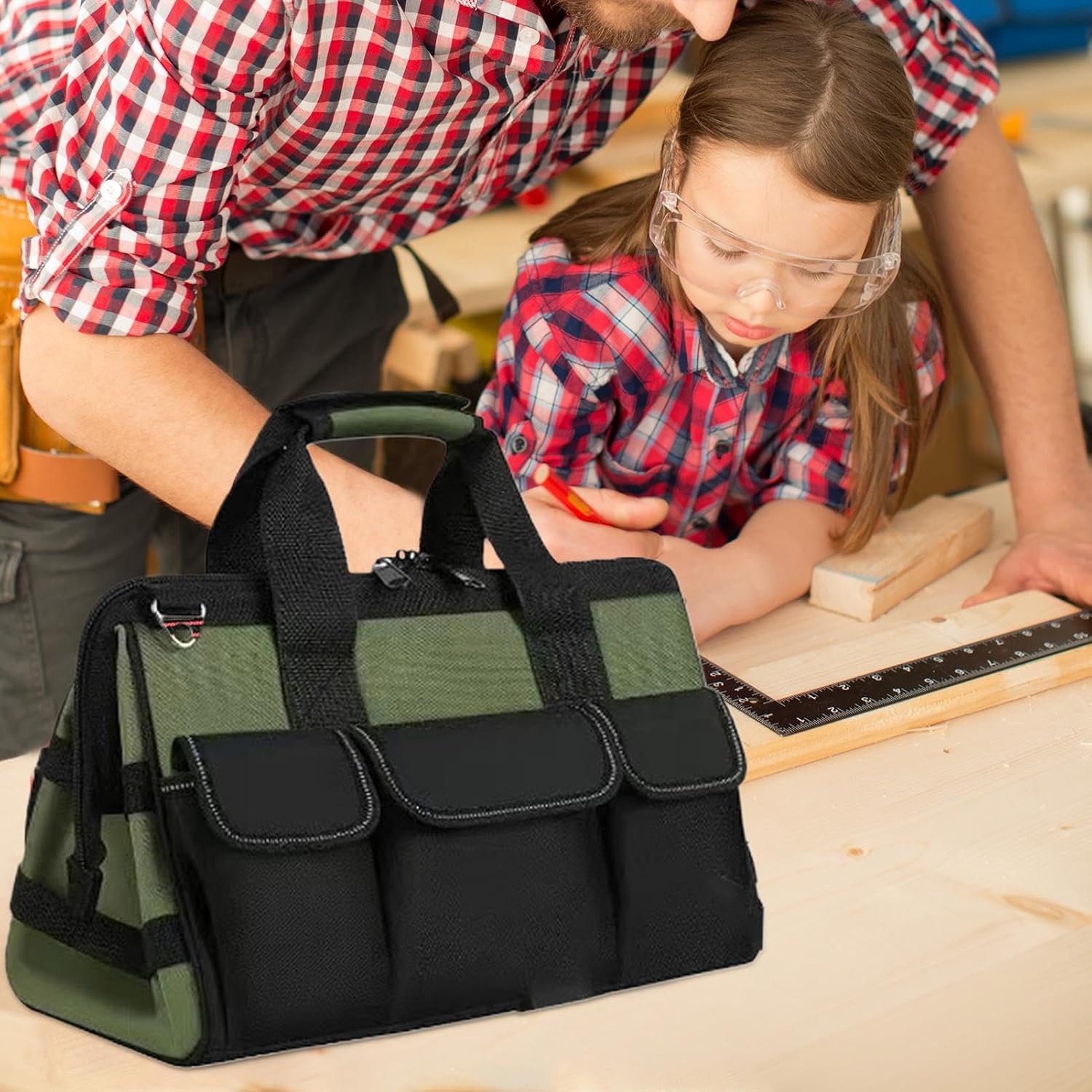 Genérico Generico Multi-Pocket Utility Bag, Multifunctional Work Tote, Wide Mouth Handheld Tool Bag, Electrician Tool Carrier, Grand Tool Organizer, Heavy Duty Tool Bag,