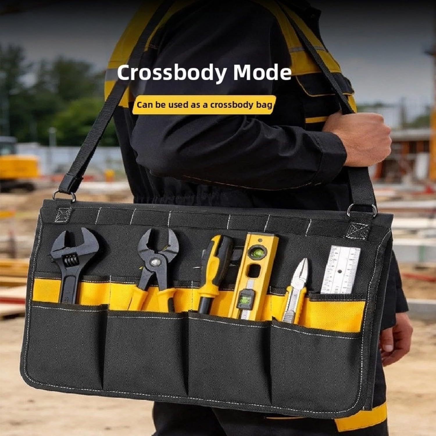  Entgoinggo Sac à Outils Portable Pour Réparation D'électricien, Organiseur Oxford 600D Très Résistant, Avec Plusieurs Poches, Bandoulière Réglable, Pour Nettoyage Extérieur (B)