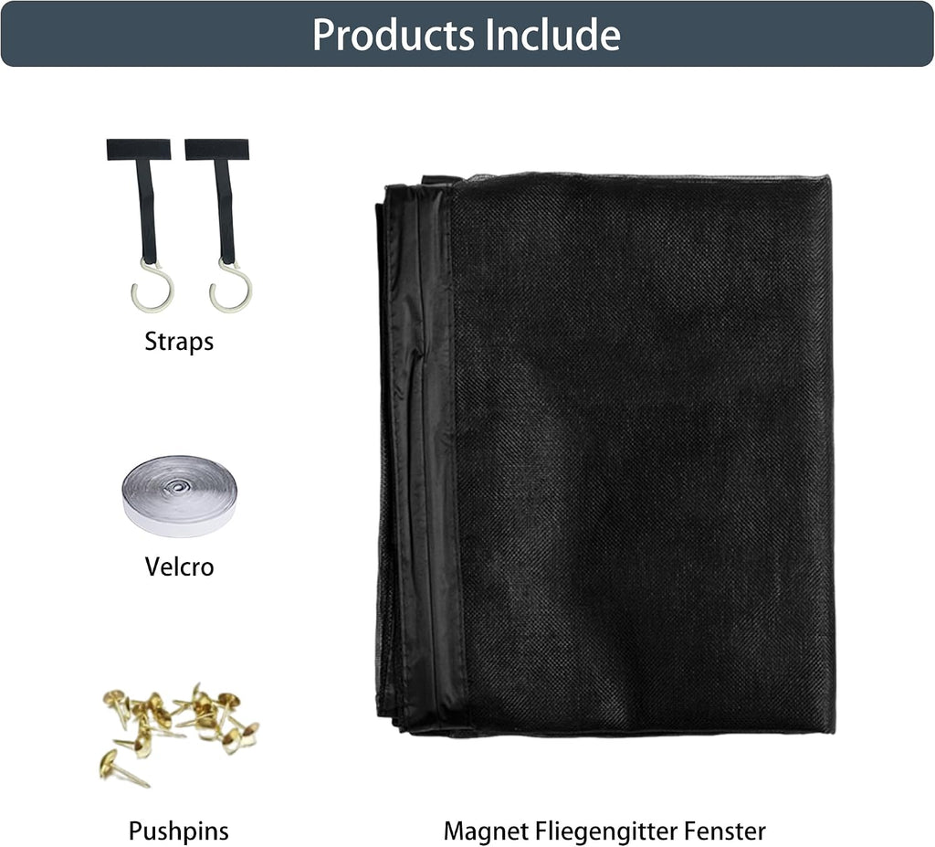  Mosquito Nets For Window 78 X 105 Cm With Magnets Mosquito Net On Curtain Breathable Ultra Thin Mesh For Window Patio Doors, Black