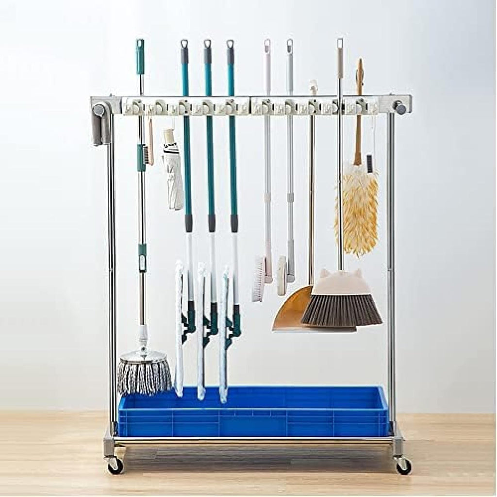 GENERIC Support Utilitaire Pour Balais Et Balais – Chariot à Outils De Nettoyage Avec Roues Pour Le Rangement Et L'organisation Dans Le Jardin, Le Garage, Les écoles Et Les Hôpitaux