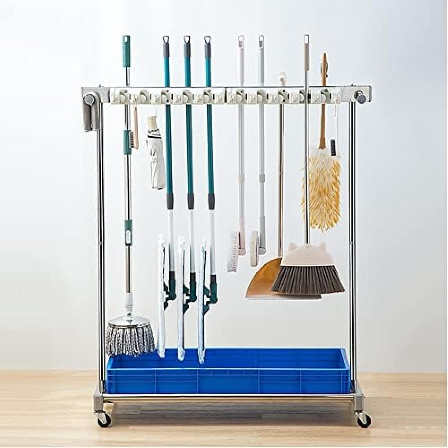 GENERIC Support Utilitaire Pour Balais Et Balais – Chariot à Outils De Nettoyage Avec Roues Pour Le Rangement Et L'organisation Dans Le Jardin, Le Garage, Les écoles Et Les Hôpitaux