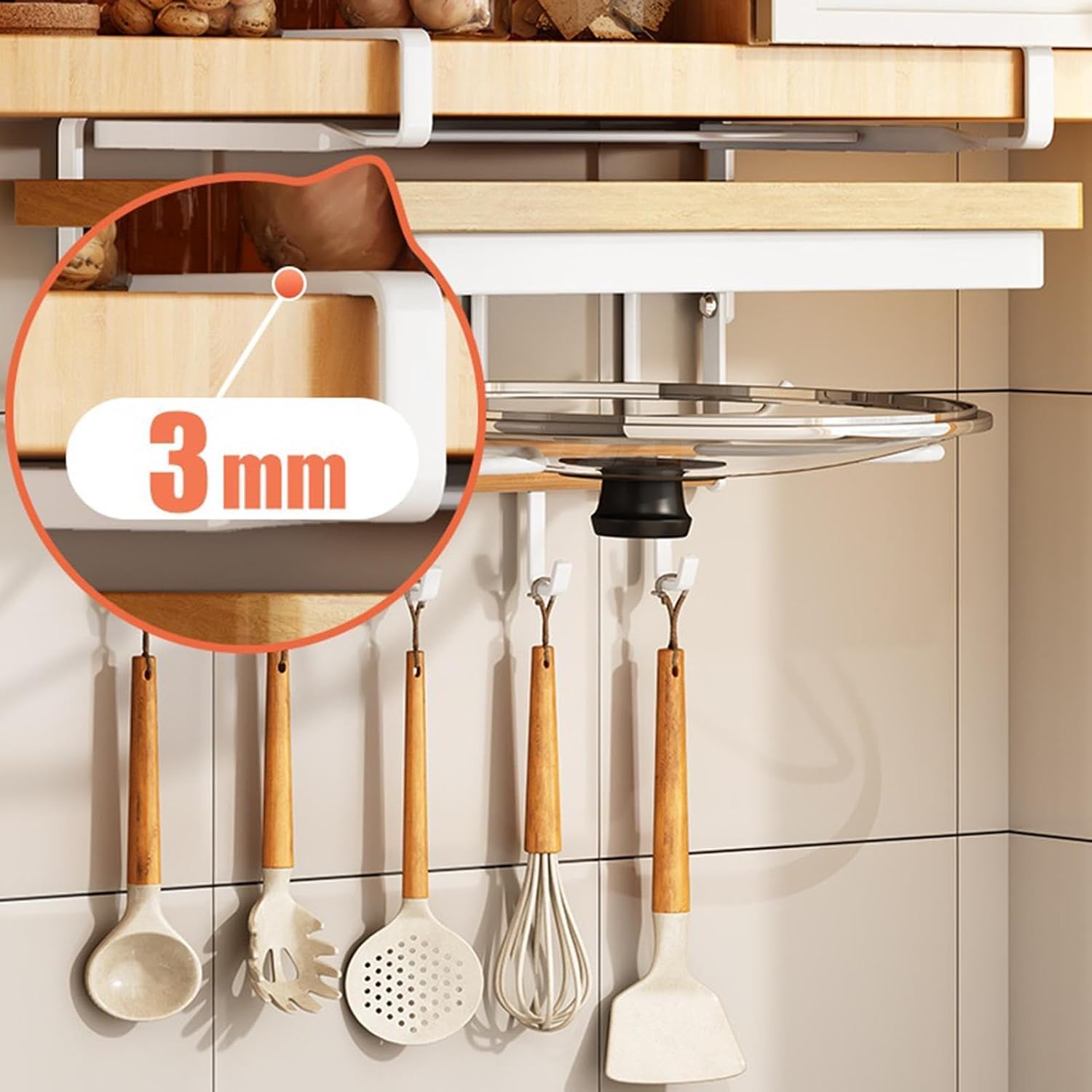  Rangement Sous Comptoir | Métal Sans Perçage Moderne Avec Crochets | Organisateur Sous Placard Support Planche à Découper,Pour Planche à Découper, Couvercle, Spatule, Louche, Torchon Et Maison,